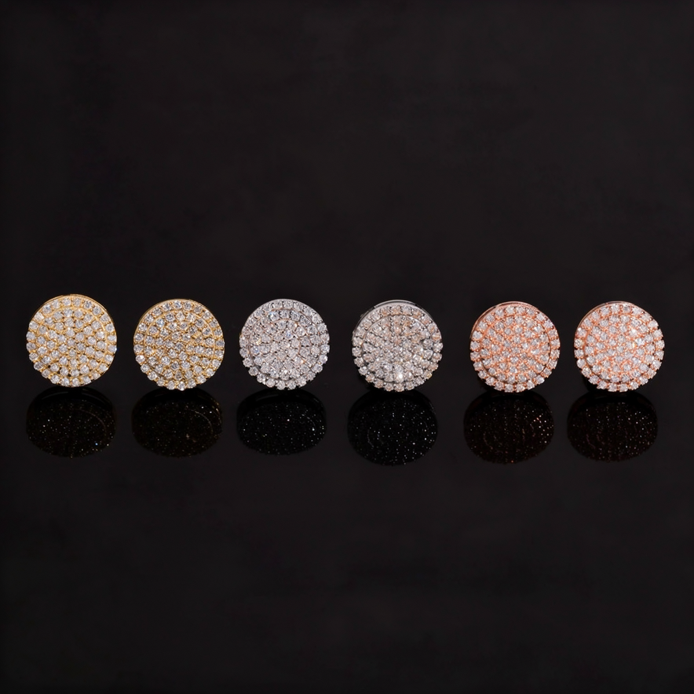 Hip Hop Iced Out Round Moissanite Earrings