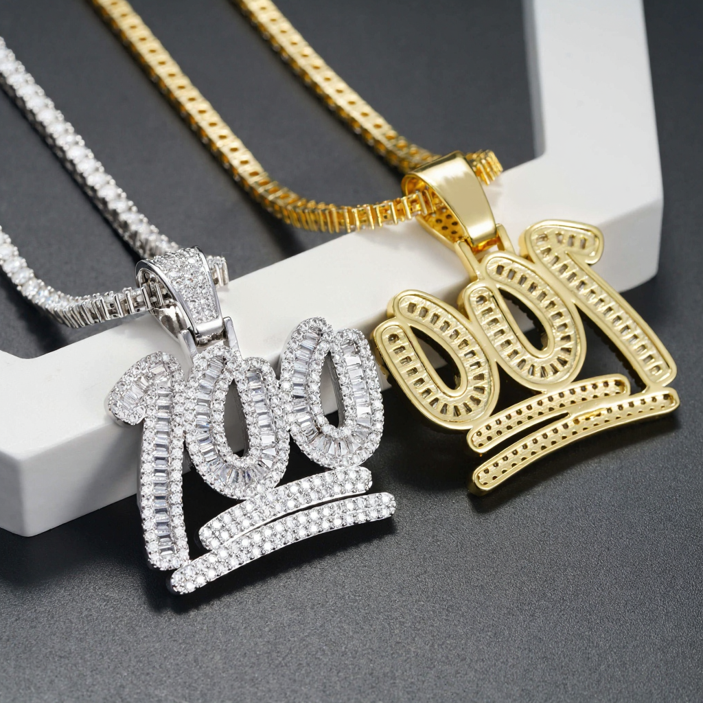 100% Baguette Moissanite 18k Gold Plated Pendant