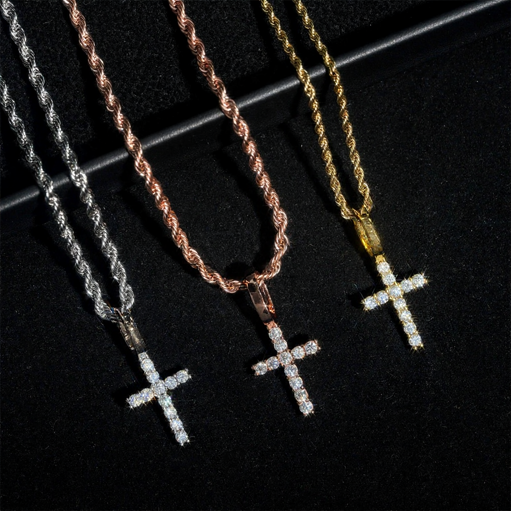 High Quality 2.5MM Moissanite Cross Pendant 18k Gold