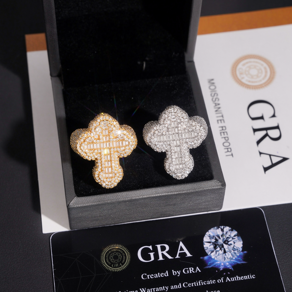 Iced Out Cross Moissanite Ring