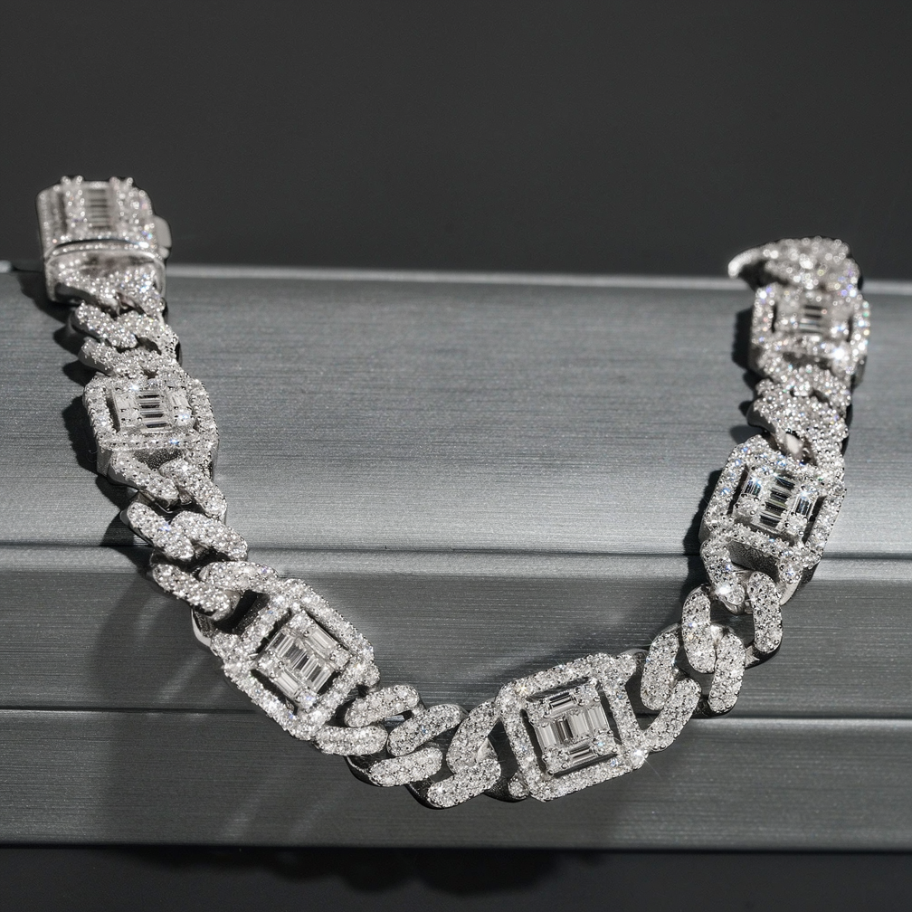 Iced Out Hip Hop 12mm Baguette Moissanite Diamond Cuban Link Bracelet