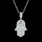 Iced Out Moissanite Evil Eye Hamsa Hand Pendant