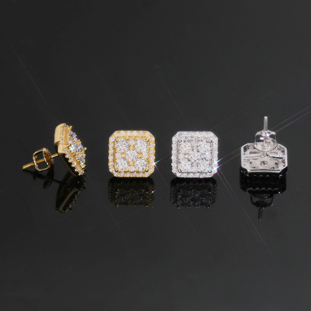 Iced Out Square Moissanite Earrings
