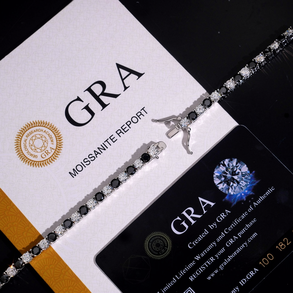 4mm Black Mixed White Moissanite Tennis Bracelet