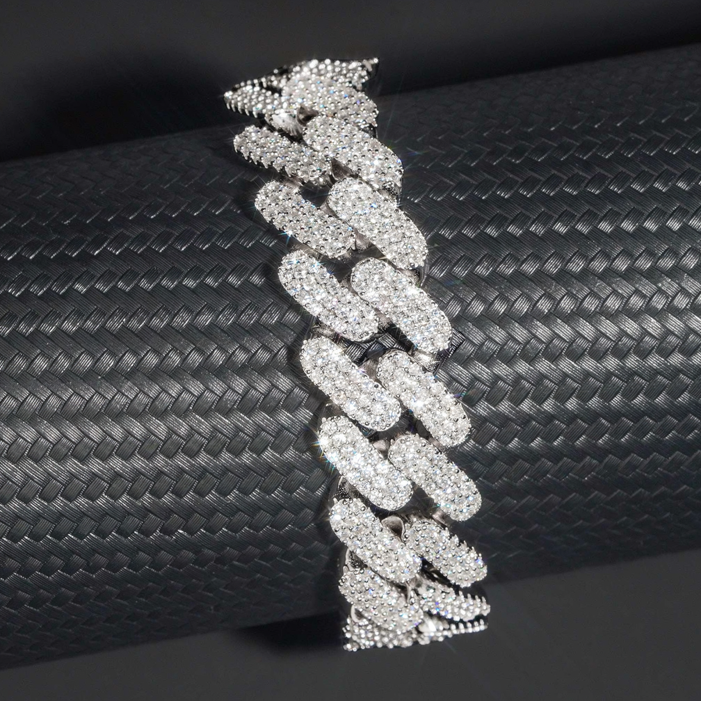 Solid Silver Heavy Miami 16mm Hip Hop Moissanite Cuban Link Bracelet