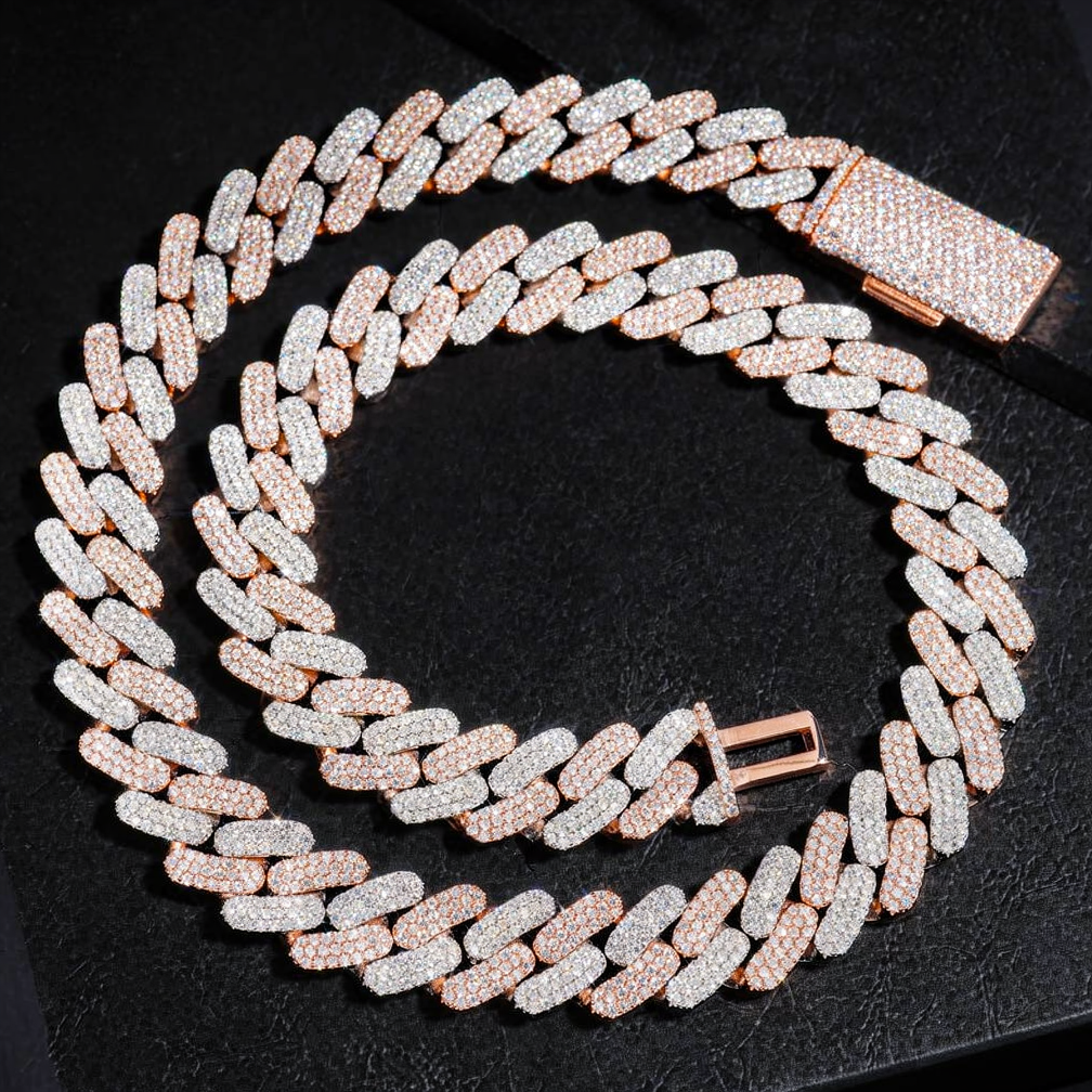 Two Tone Color Luxury 16MM 925 Sterling Silver Cuban Chain Neckalce