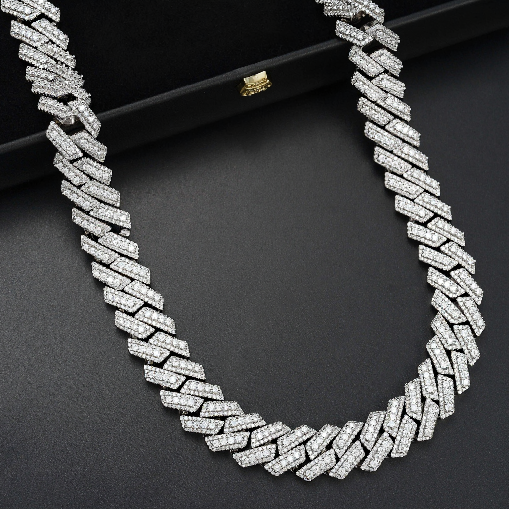 Top Quality Three Rows Moissanite Cuban Link Chain