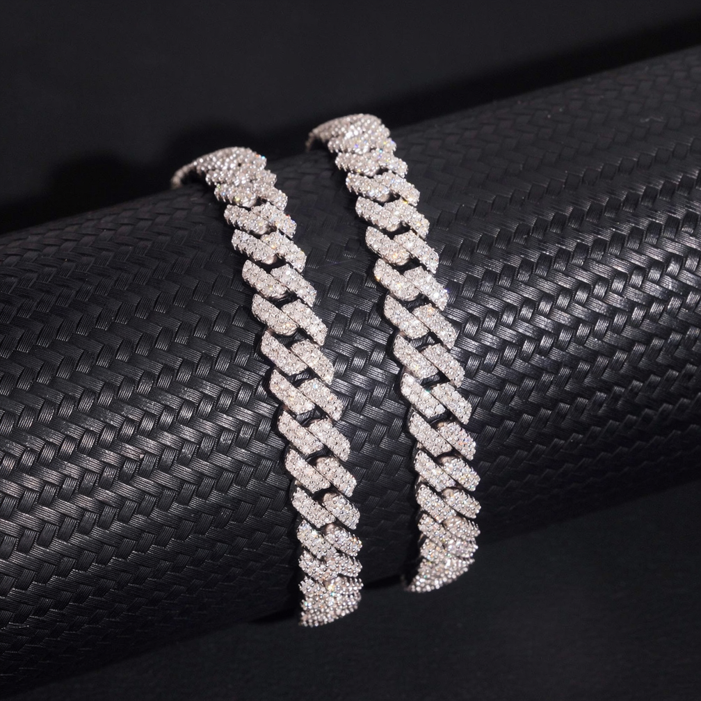 8mm Two Rows Moissanite Cuban Link Brecelet