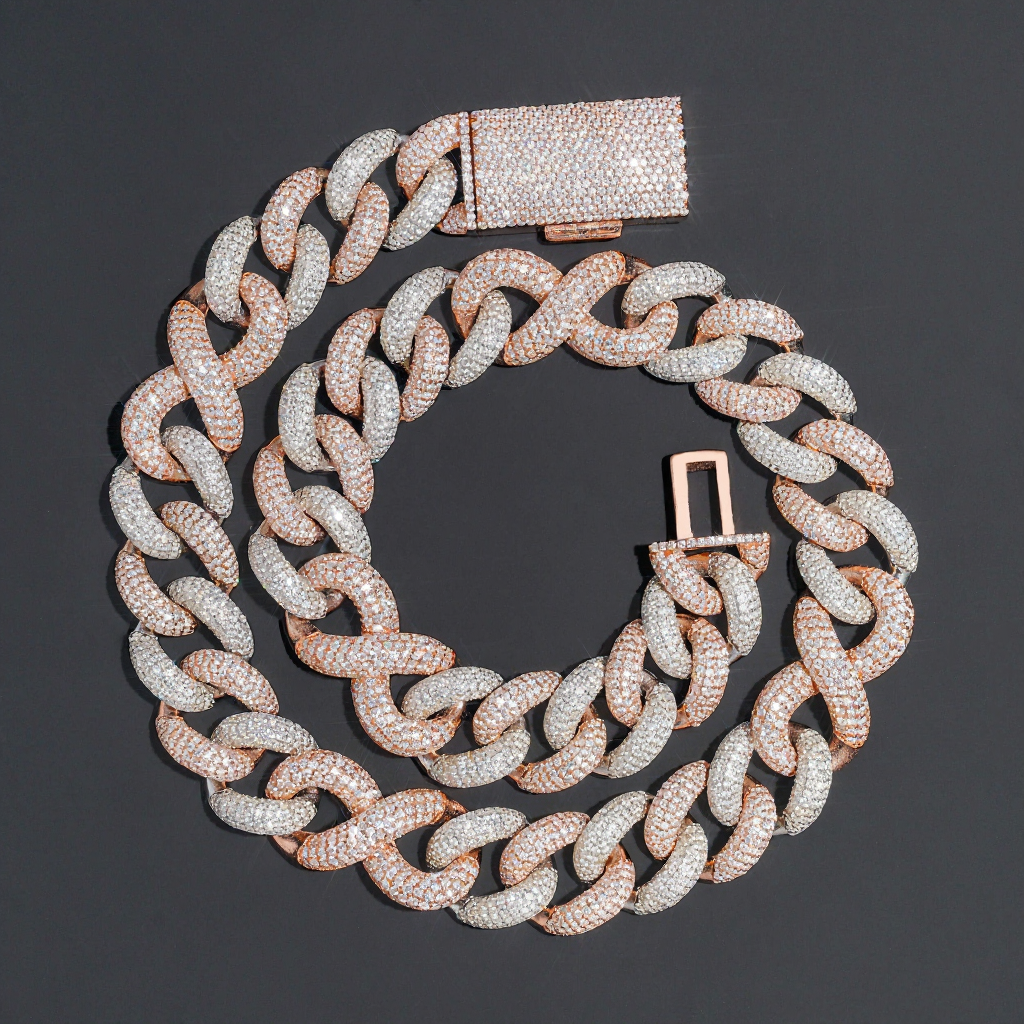 Heavy 20mm Hip Hop Two Tone Moissanite Cuban Link Chain