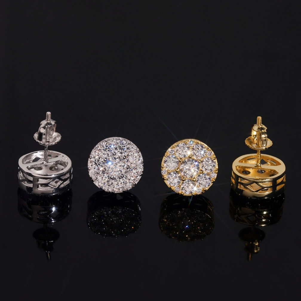 Iced Out Circle Moissanite Stud Earrings