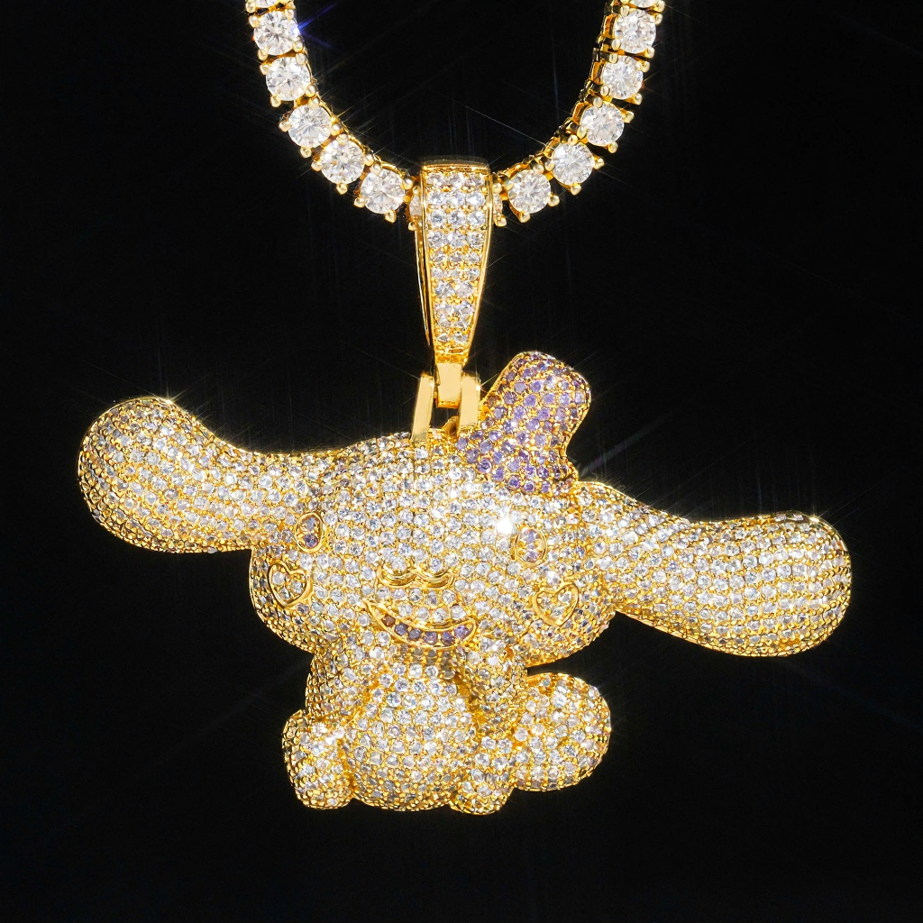 Cute Dog 18k Gold Plated Diamond Pendant