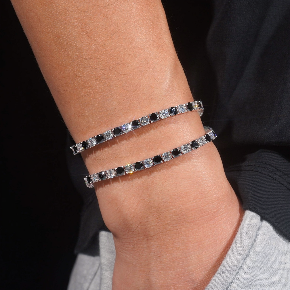 4mm Black Mixed White Moissanite Tennis Bracelet