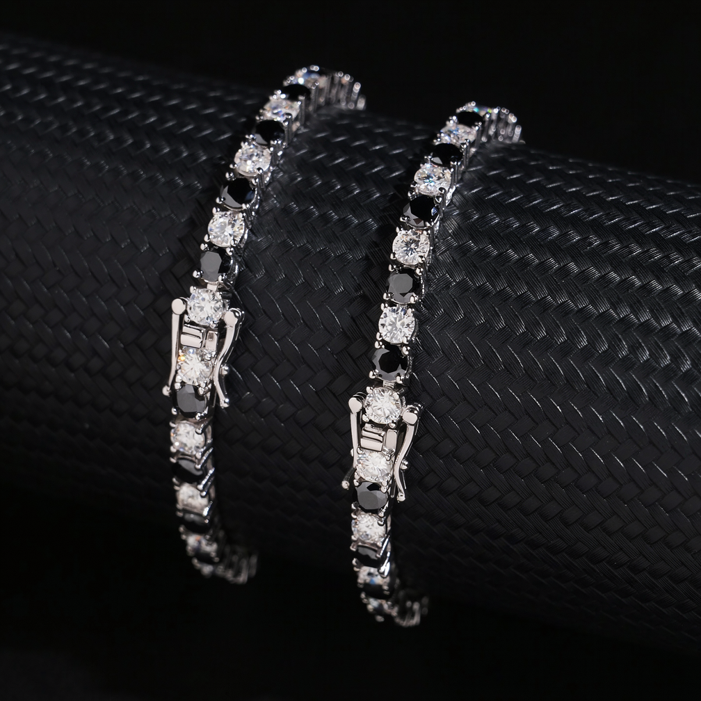 4mm Black Mixed White Moissanite Tennis Bracelet