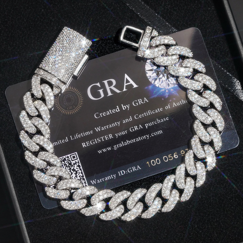New Style Hip Hop Iced Out 13mm High Quality 925 Sterling Silver Cuban Link Bracelet