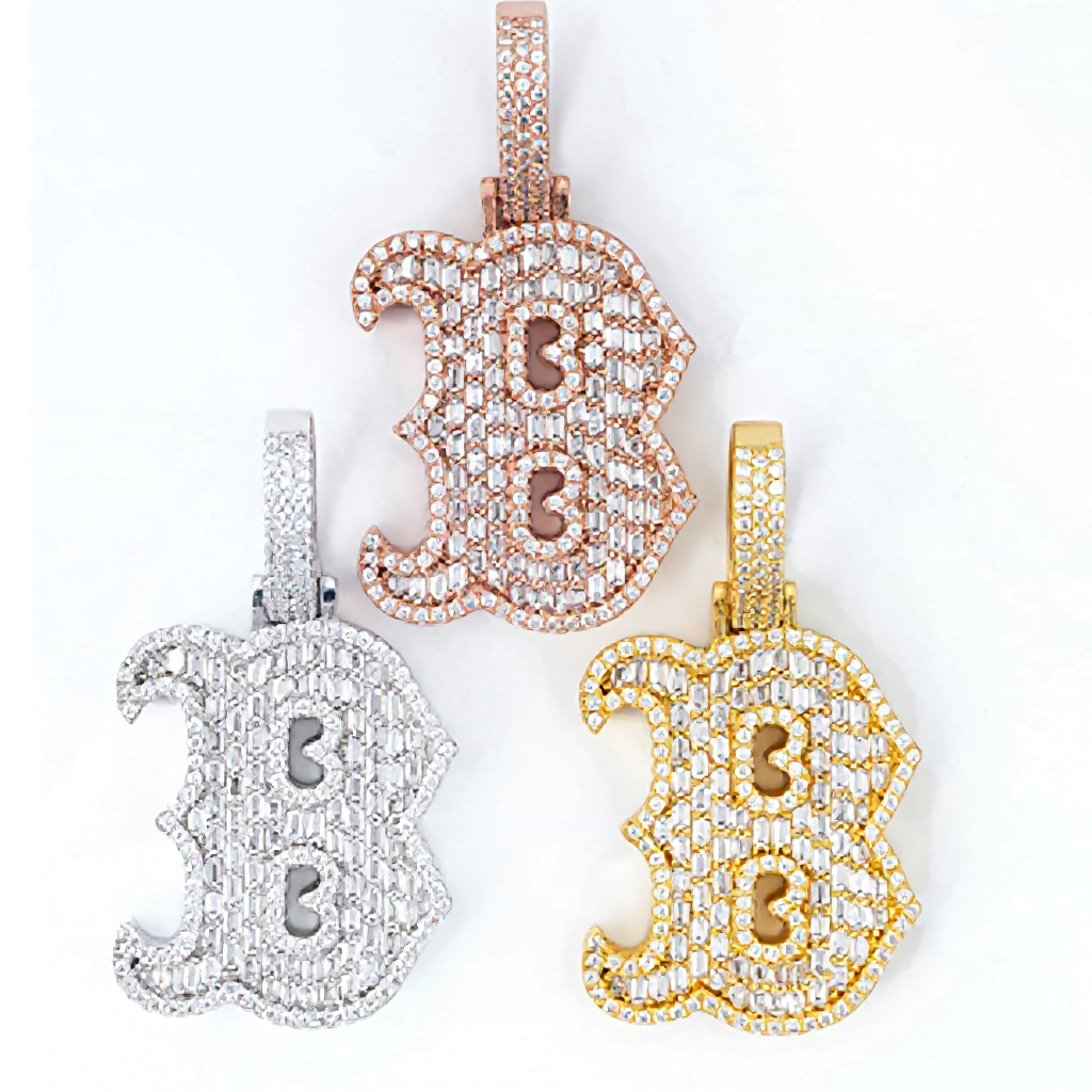 Letter B Baguette Design Moissanite Pendant 18k Gold