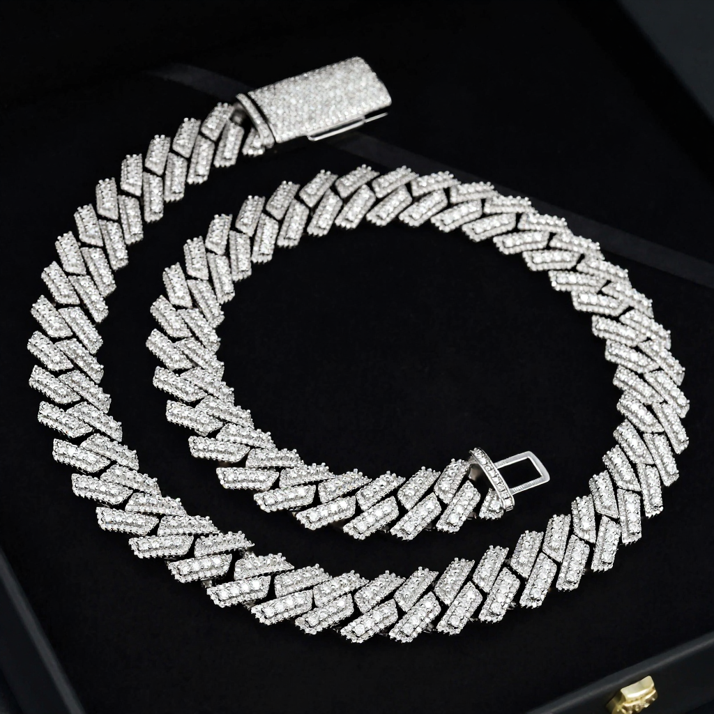 Top Quality Three Rows Moissanite Cuban Link Chain