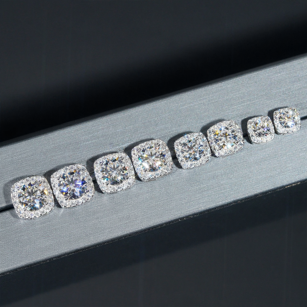 Square Shape Halo Design D Color Moissanite Earring