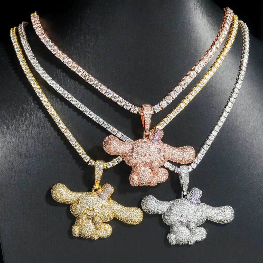 Cute Dog 18k Gold Plated Diamond Pendant