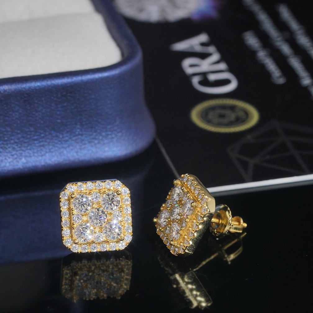 Hip Hop Style Square Moissanite Earrings