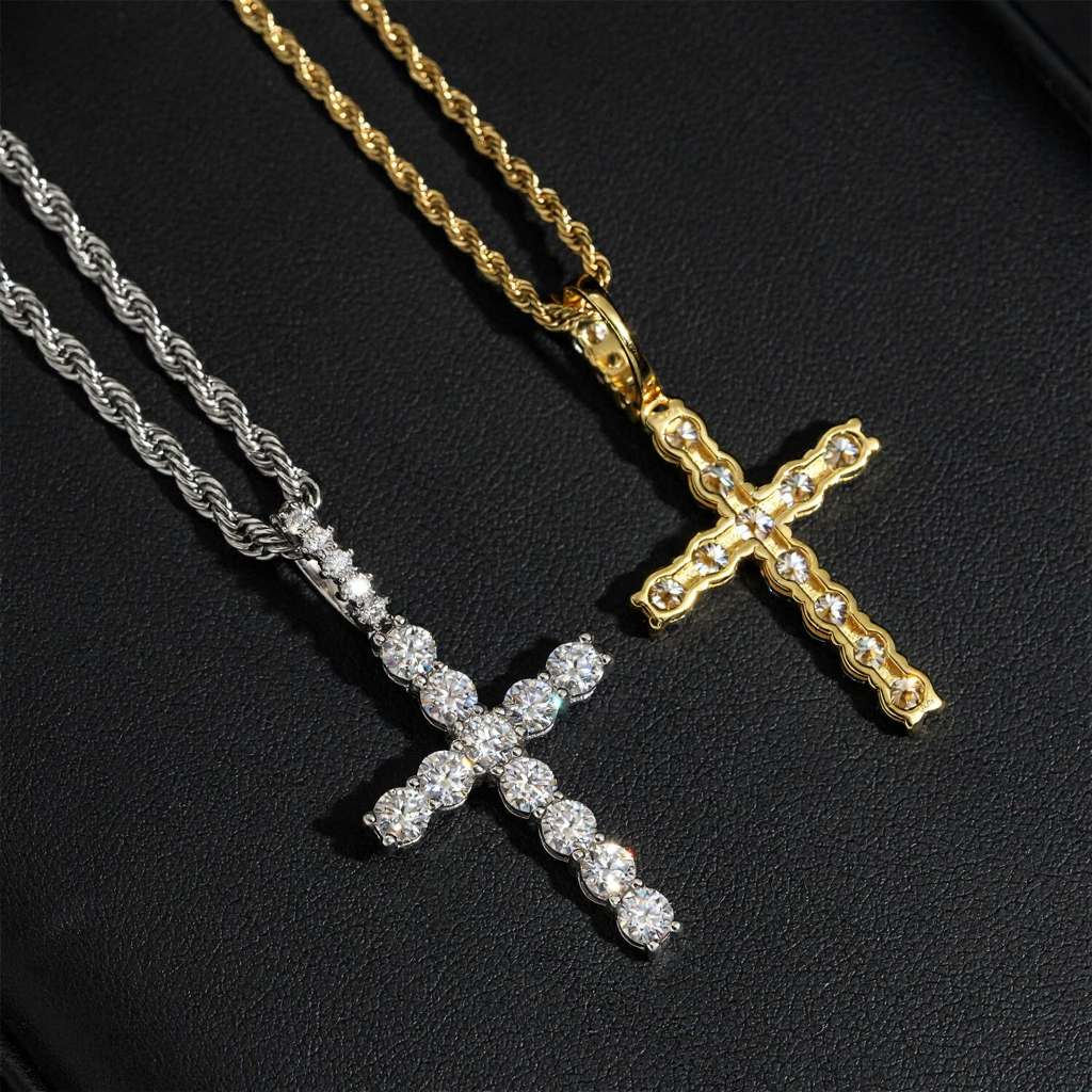 Hot Sale Iced Out 4MM Moissanite Cross Pendant 18k Gold