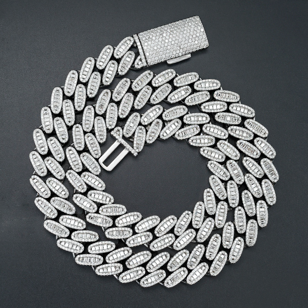 Heavy Round Shape 16MM Baguette Moissnaite Cuban Link Chain