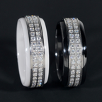 Black White Ceramic Moissanite Ring 18K Gold