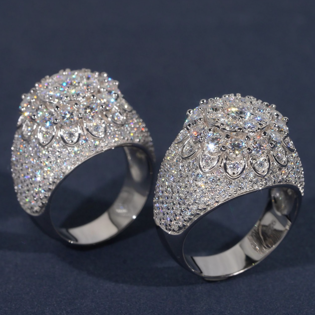 S925 Moissanite Flower Hip Pop Ring