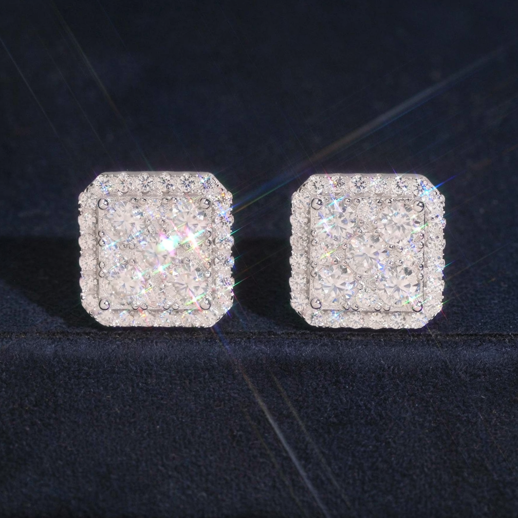 Iced Out Square Moissanite Earrings