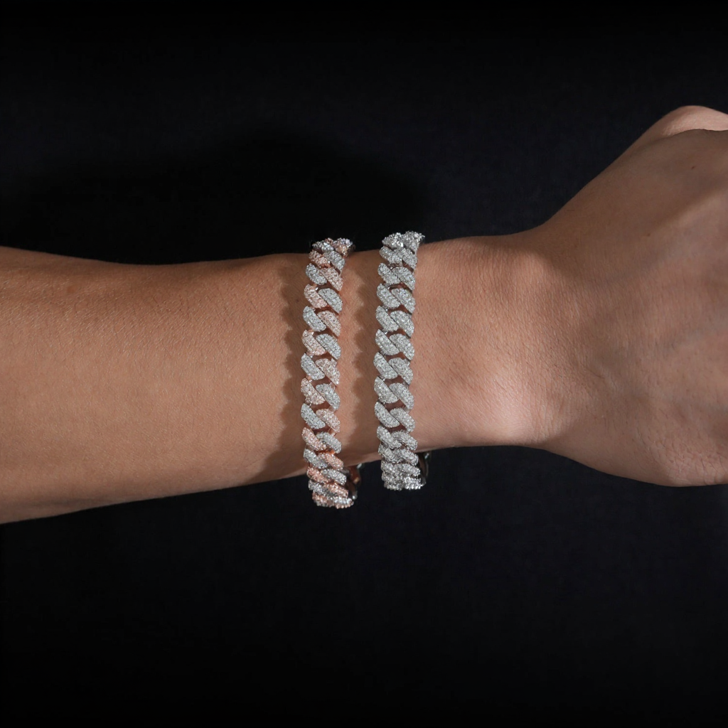 10MM 3 Rows Moissanite Cuban Link Bracelet