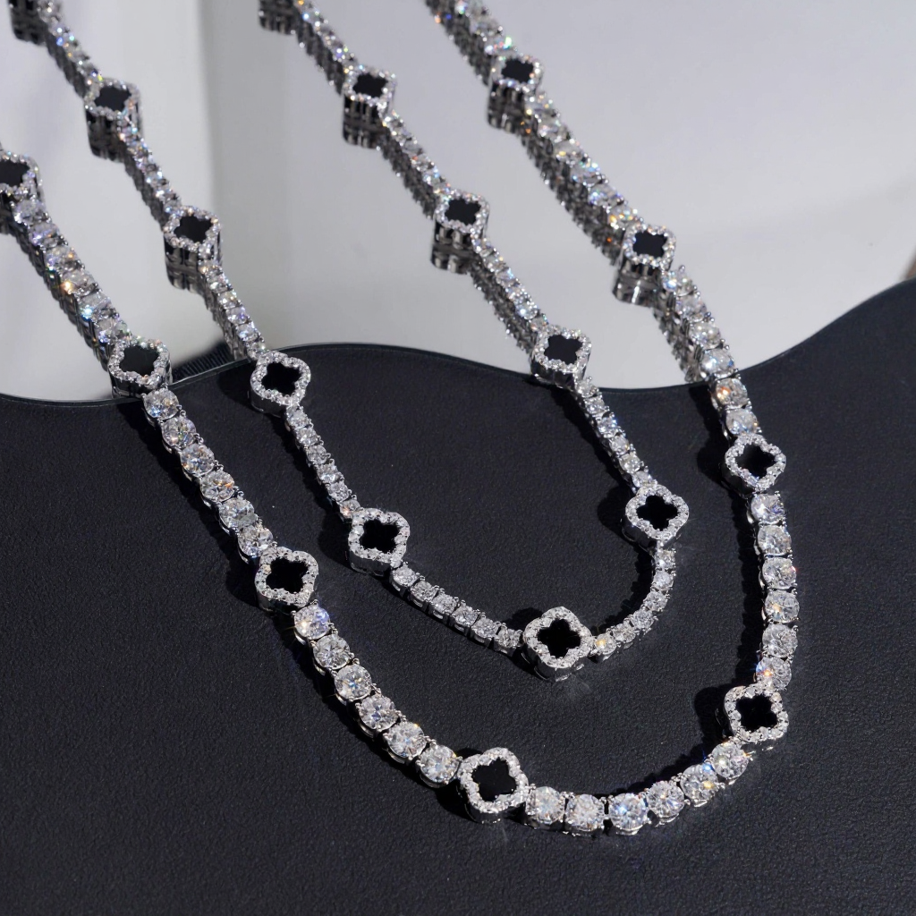 Black Clover Moissanite Tennis Chain