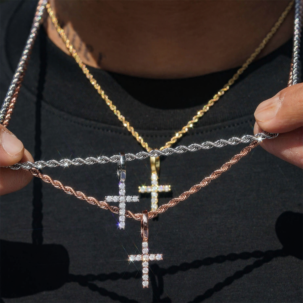 High Quality 2.5MM Moissanite Cross Pendant 18k Gold