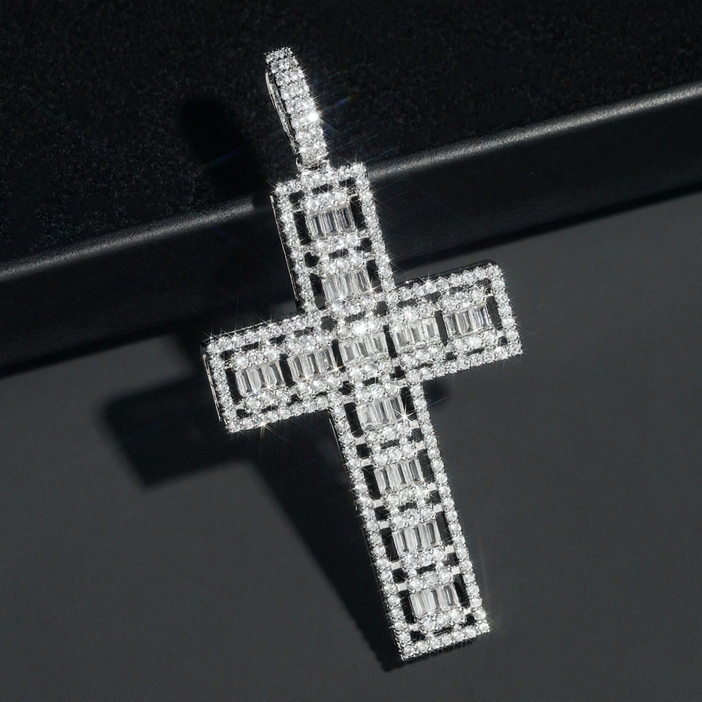 Hip Hop Iced Out Cross Baguette Diamond Pendant