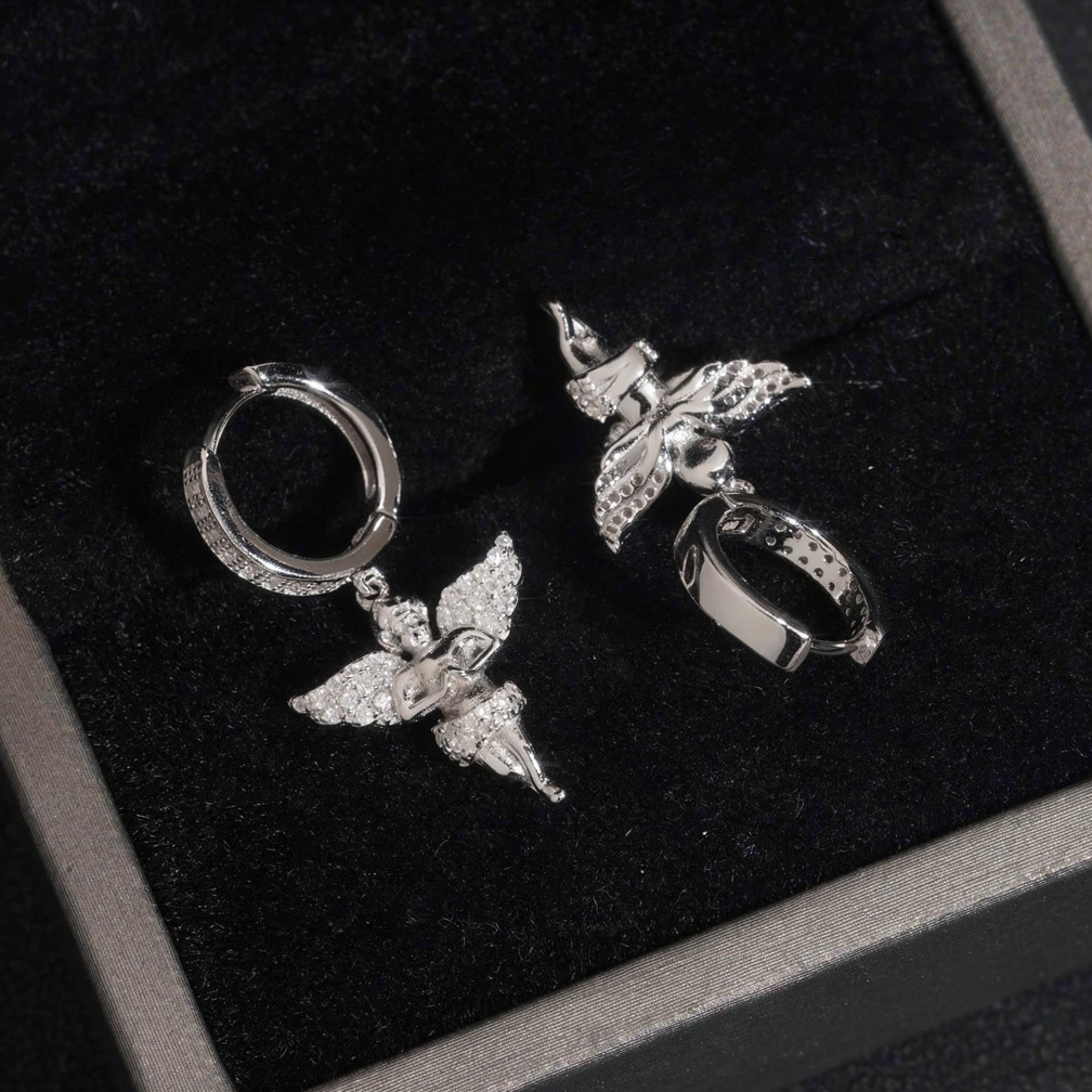 Angel Moissanite Hoop Dangle Earrings