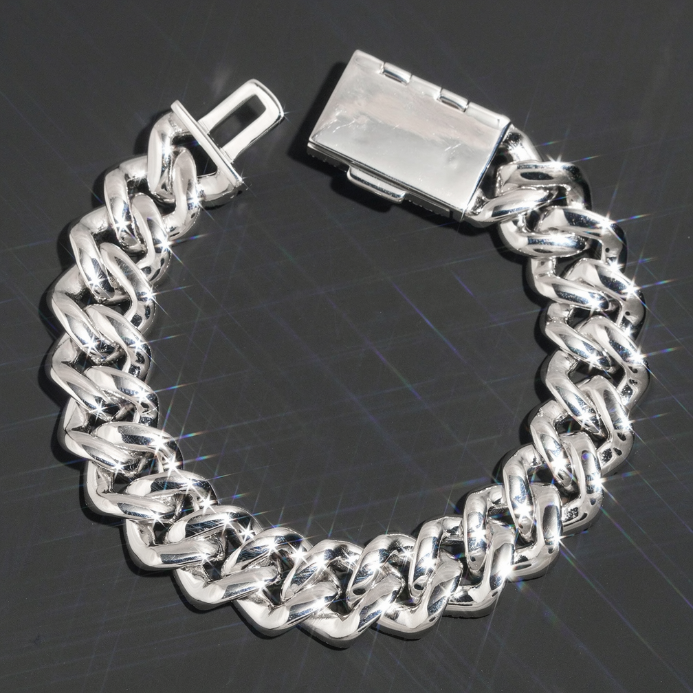 Solid Silver Heavy Miami 16mm Hip Hop Moissanite Cuban Link Bracelet