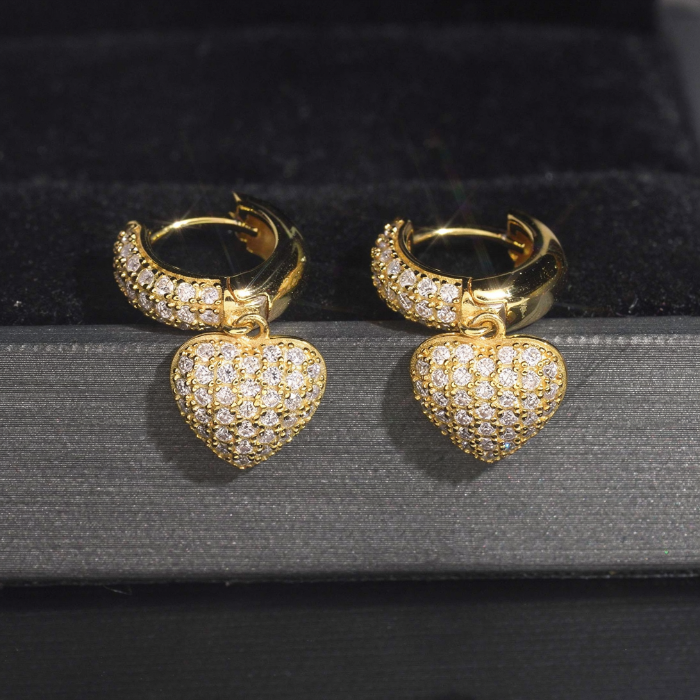 Zuanfa Moissanite Heart Drop Earrings