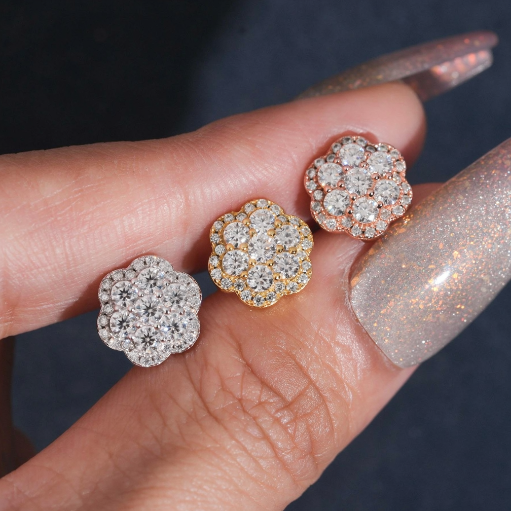 Zuanfa Moissanite Cluster Flower Earrings