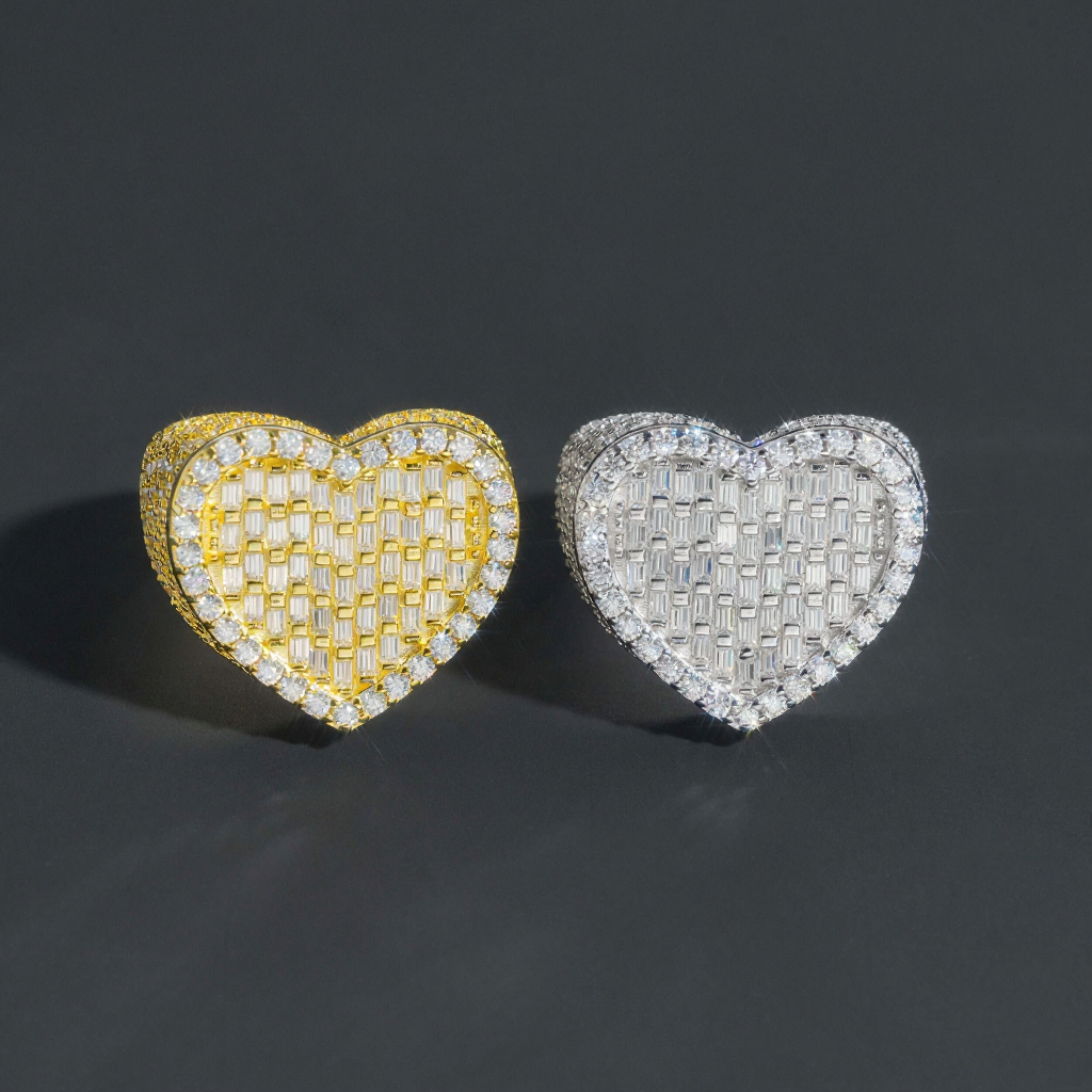 Heart Shape Baguette Diamond Moissanite Ring