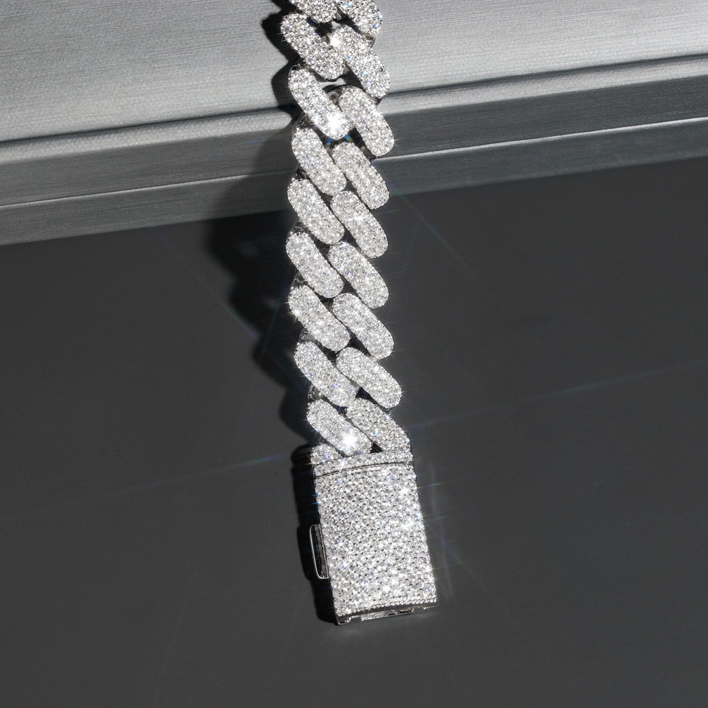 Solid Silver Heavy Miami 16mm Hip Hop Moissanite Cuban Link Bracelet