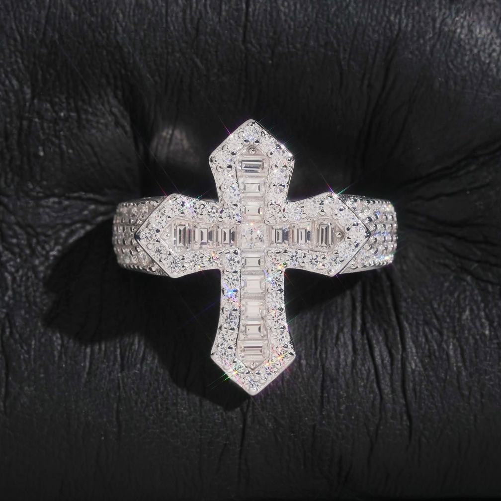 Unisex Baguette Moissanite Cross Ring