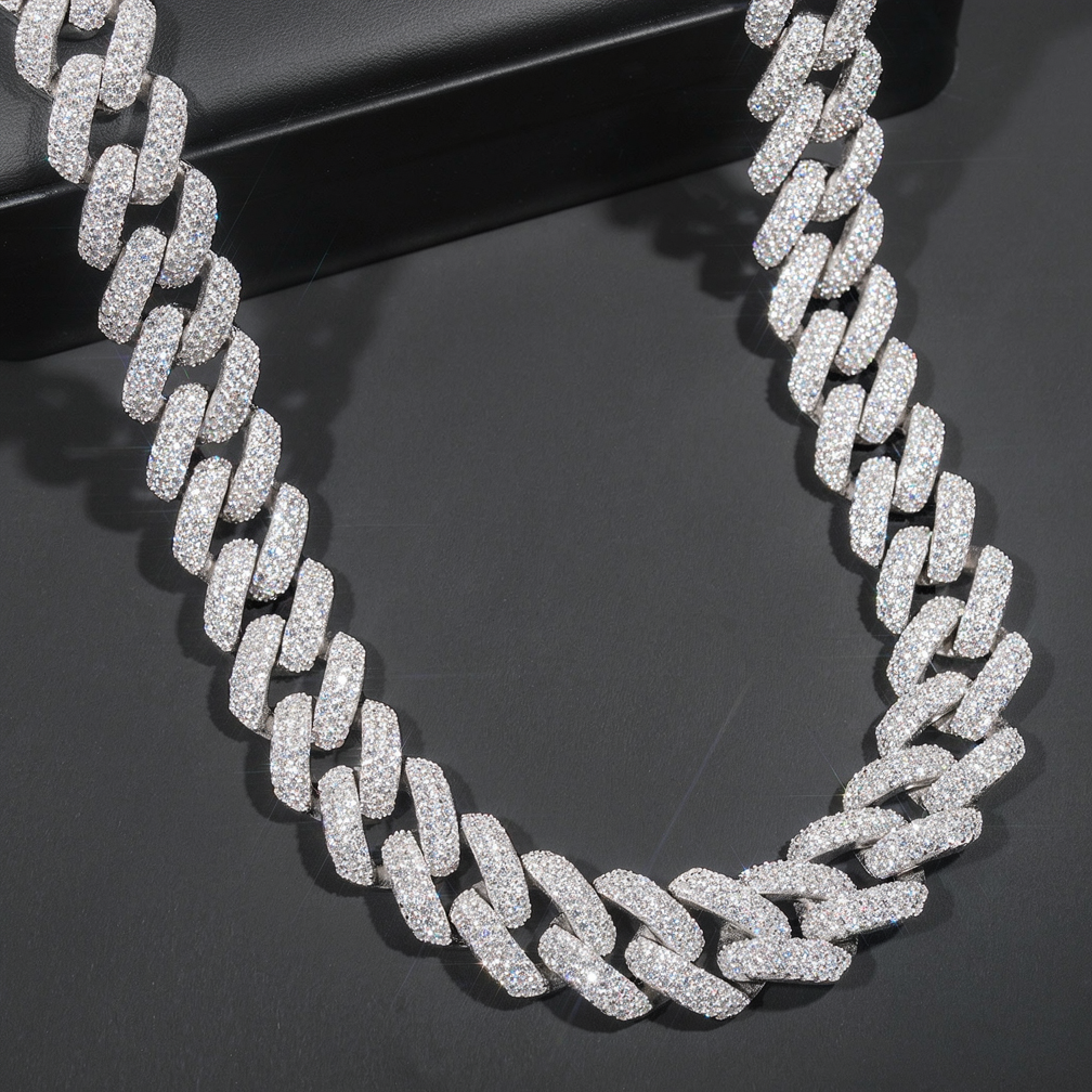 Heavy Miami 20mm Gold Plated Cuban Link Chian Moissaite Diamond Necklace