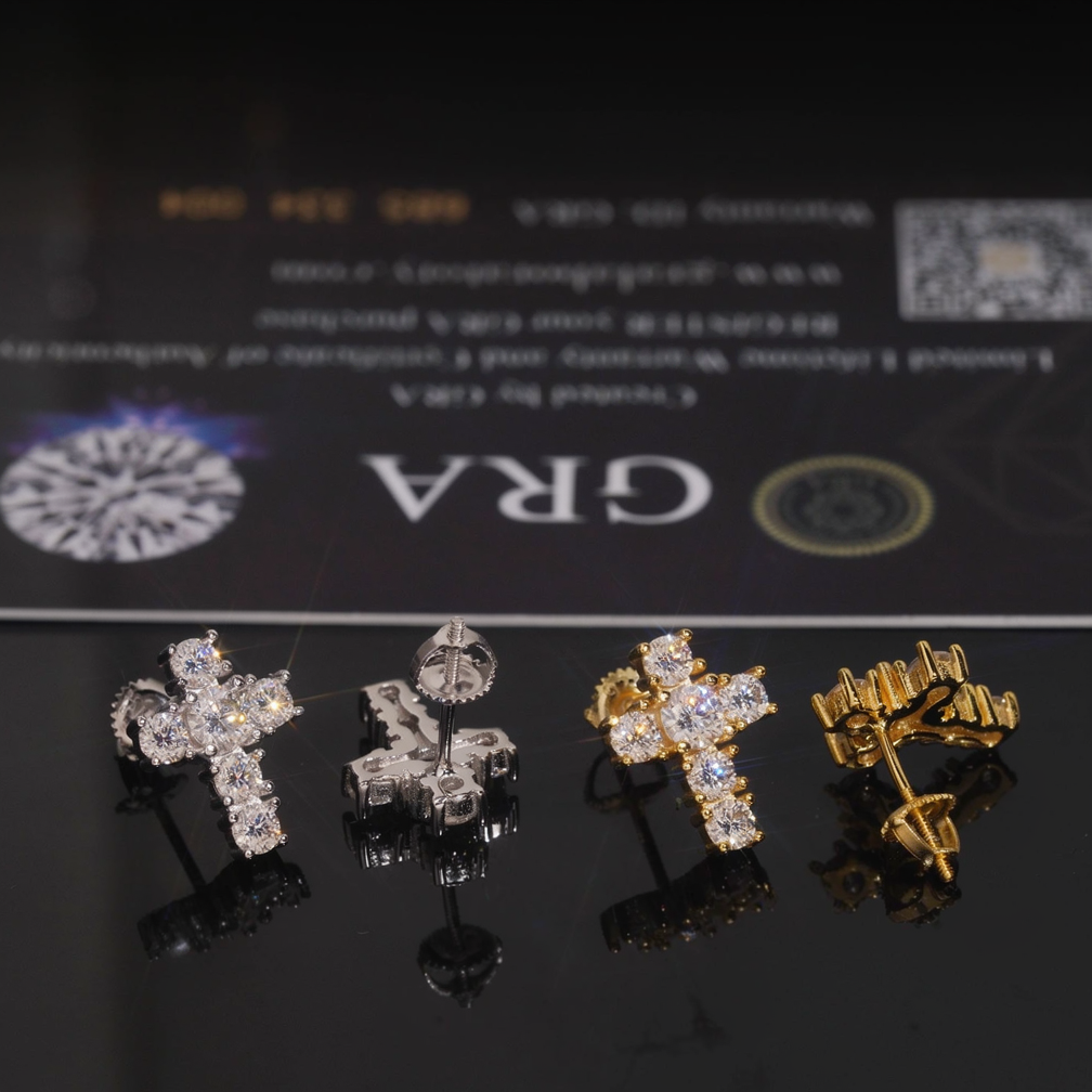 Zuanfa Iced Out Moissanite Cross Earrings