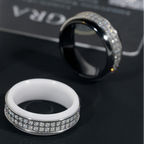 Black White Ceramic Moissanite Ring 18K Gold