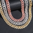 High Quality Brass CZ Diamond Necklace 15mm Width Cuban Link Chain