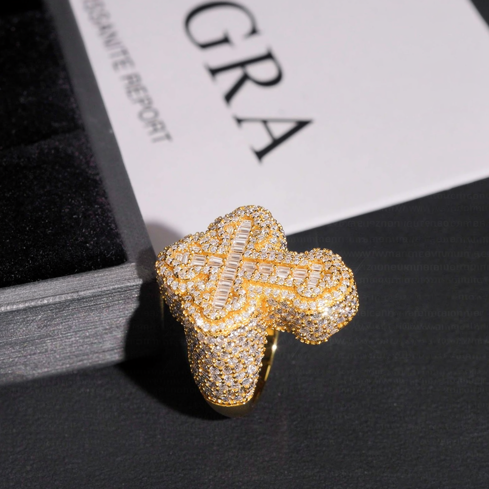 Iced Out Cross Moissanite Ring