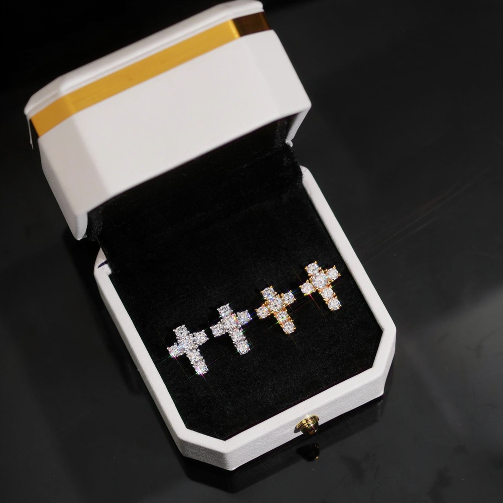 Zuanfa Religious Hip Hop Moissanite Cross Earrings