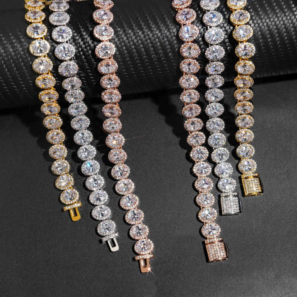Luxury Oval Diamond 18k Gold Plated Cuban Link Chain