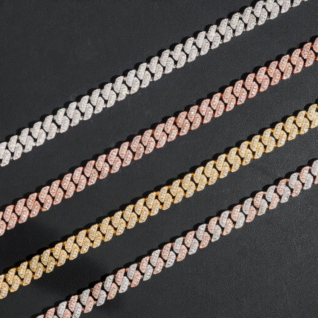 ZUANFA 10MM 3 Rows Moissanite Cuban Link Chain