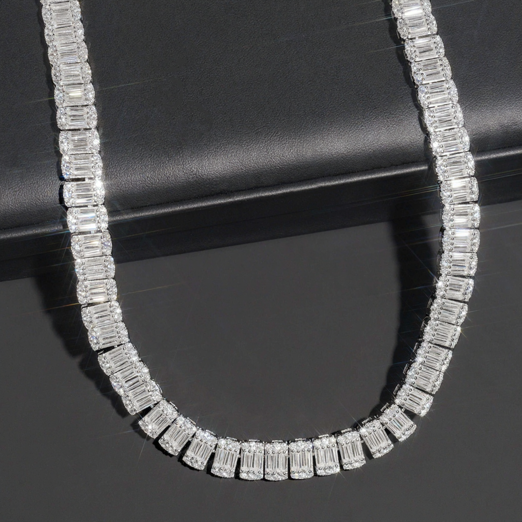 Baguette Diamond Luxury 10MM Moissanite Tennis Necklace