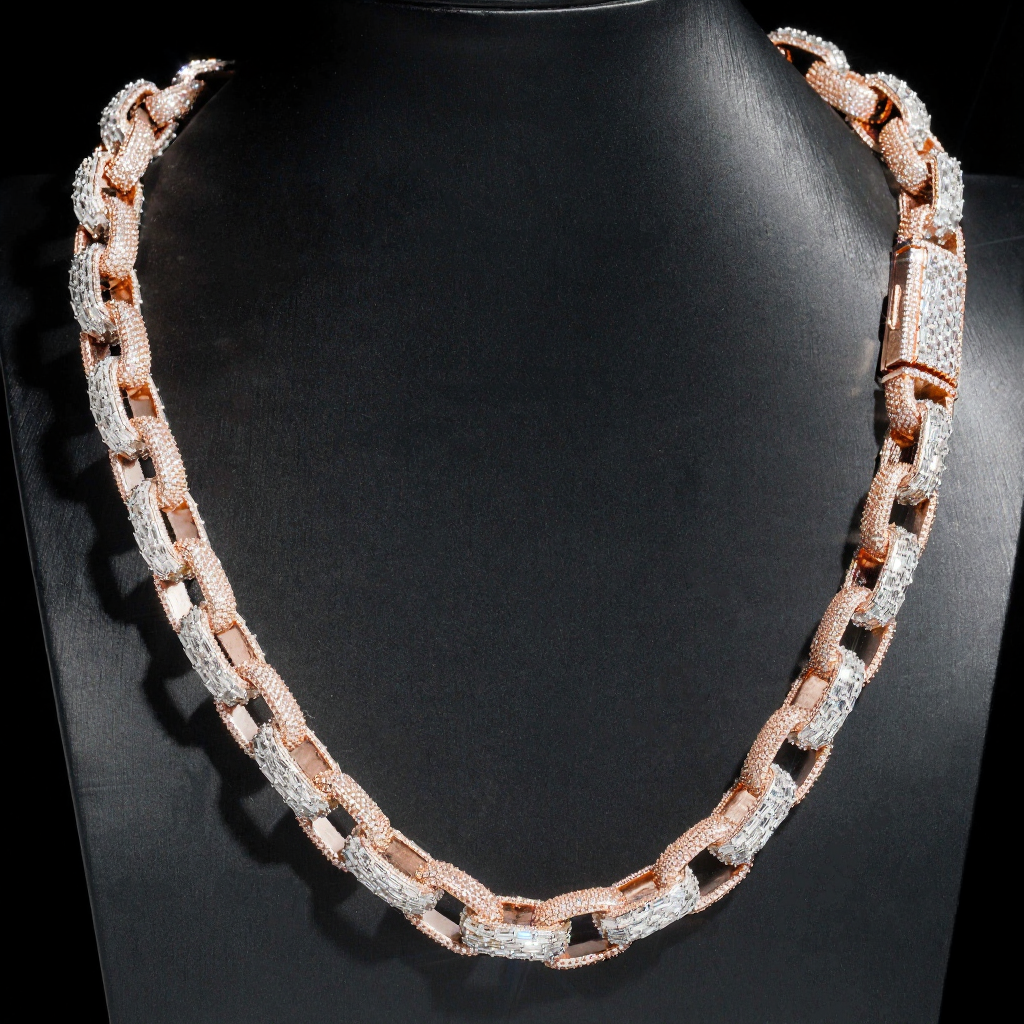 New Design 13MM Mixed Baguette Moissanite Cuban Link Chain