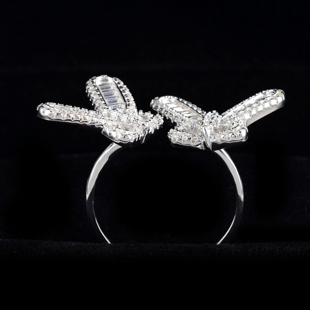 Iced Out Double Butterfly Moissanite Ring 18K Gold